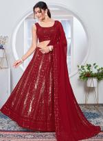 Faux Georgette Red Wedding Wear Embroidery Work Plus Lehenga Choli